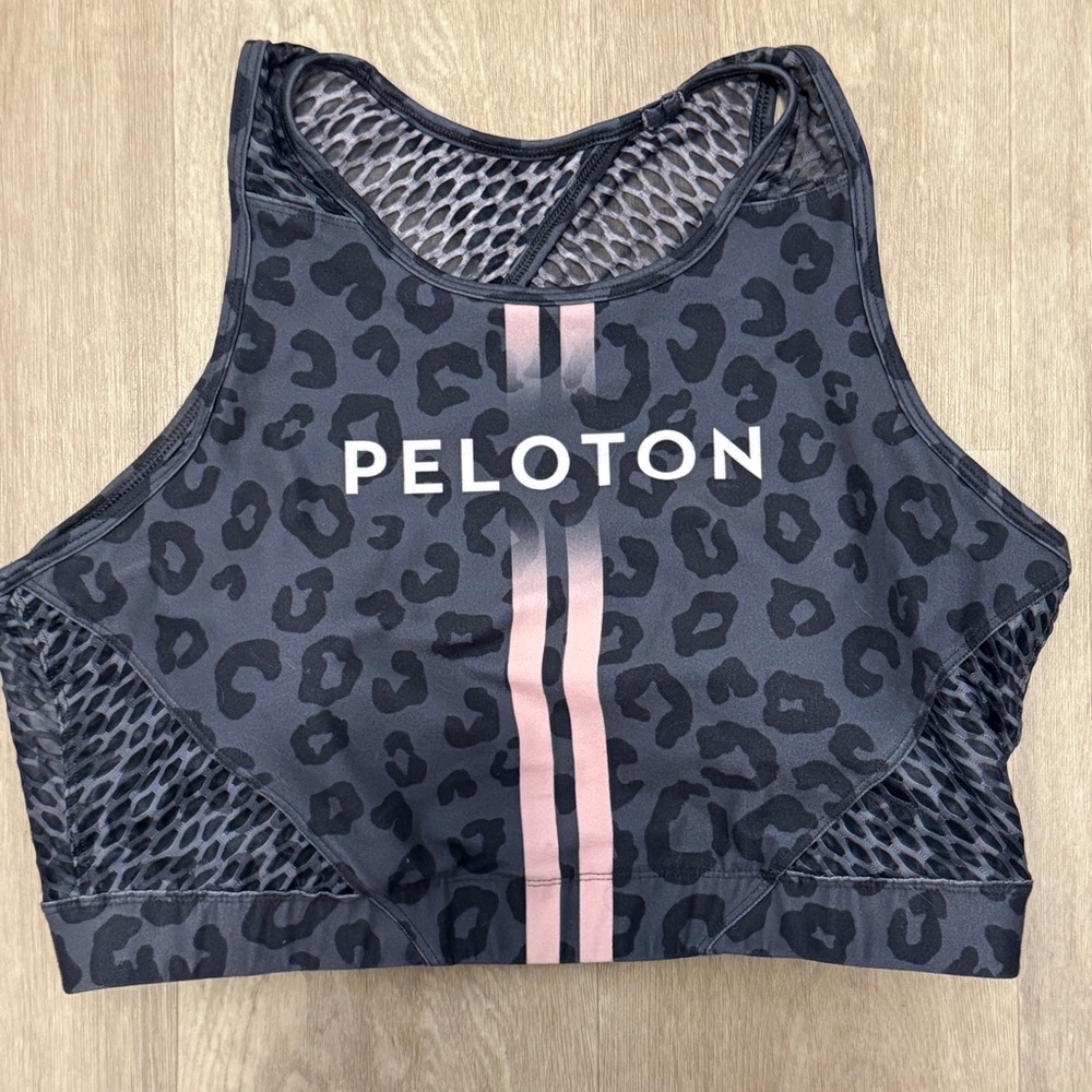 Peloton Non Stop Cheetah High Neck Bra mesh w pink stripes XL